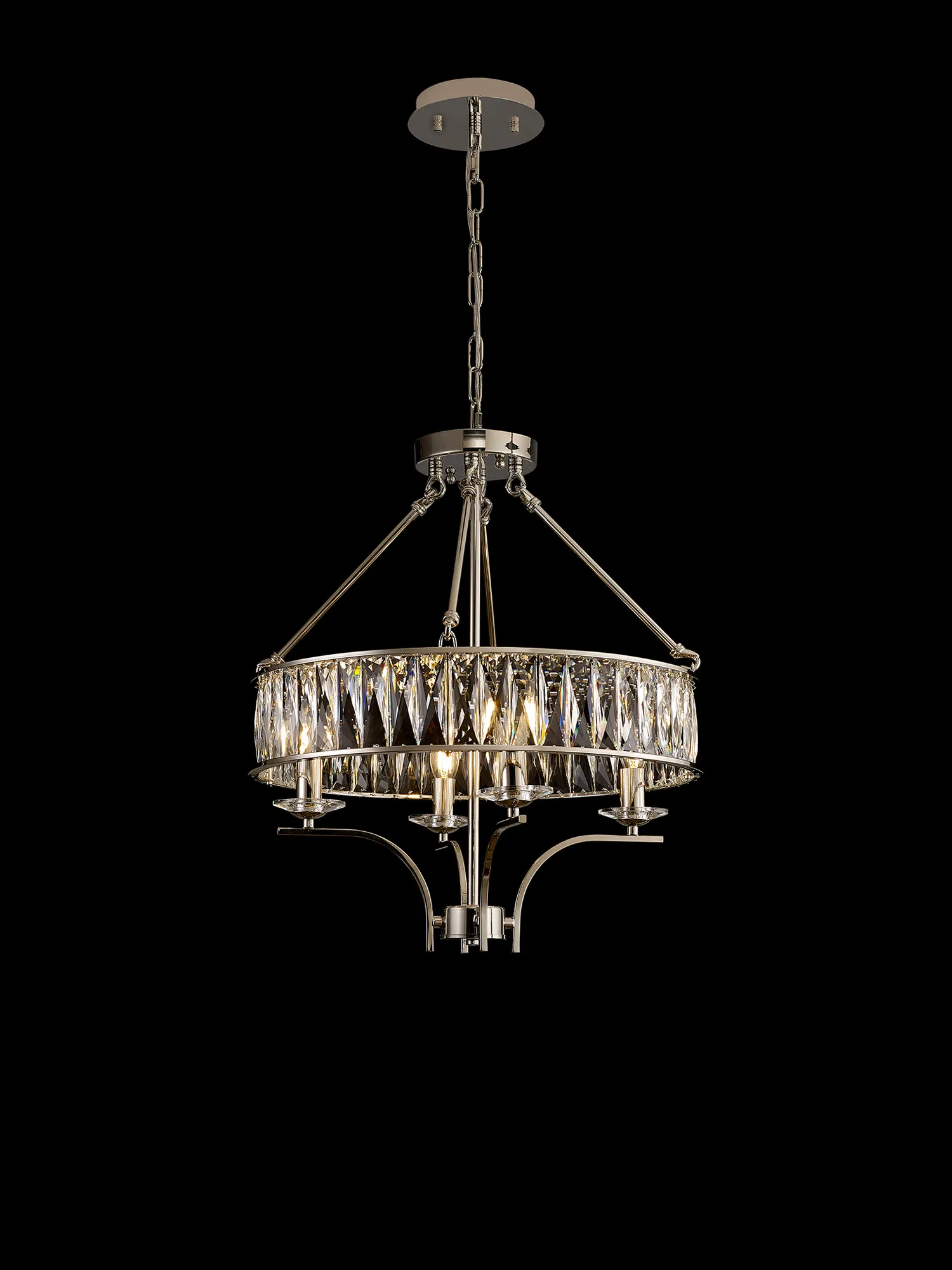 Vivienne Polished Nickel Crystal Ceiling Lights Diyas Ringed & Square Crystal Fittings